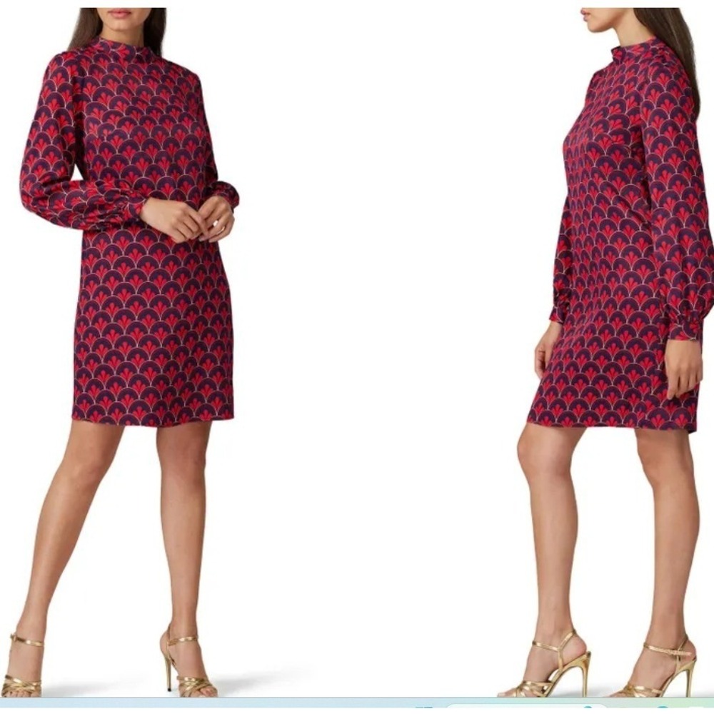 Boden Christabel Shift Dress Women's 6R‎ Red Navy Retro Mod Geometric Print